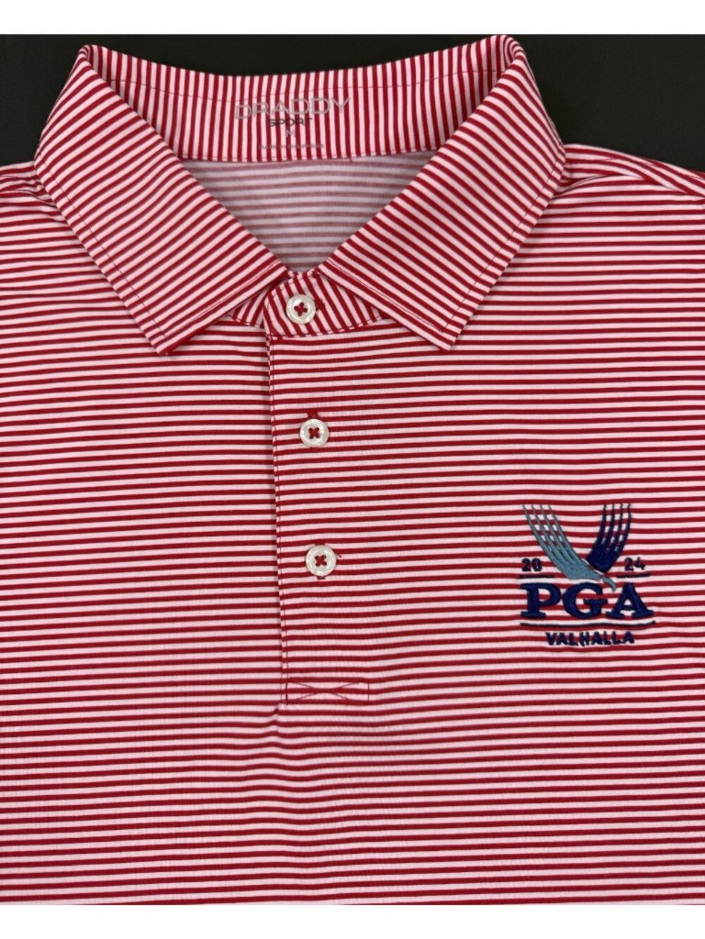 B Draddy Sport Mens Polo Shirt PGA 2024 Valhalla Golf Club Sz Medium Red Striped